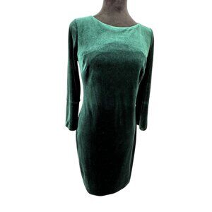 Calvin Klein Green Velvet Long Sleeve Dress Size 6 Stretch Emerald Jewel Party